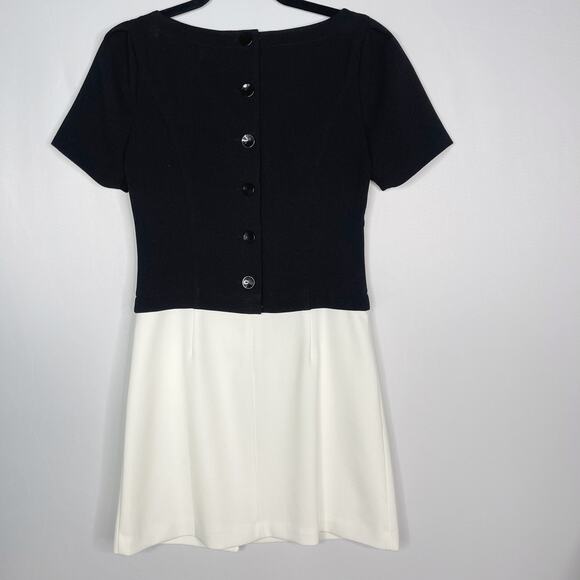 White House Black Market 0 Black Cream Colorblock Button Back Dress Short Sleeve - Picture 2 of 10
